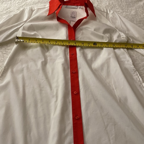 NWT NEW YORK & Co. White button down Tunic Shirt Red Yellow & Blue Cuffs Sz M - Picture 11 of 16